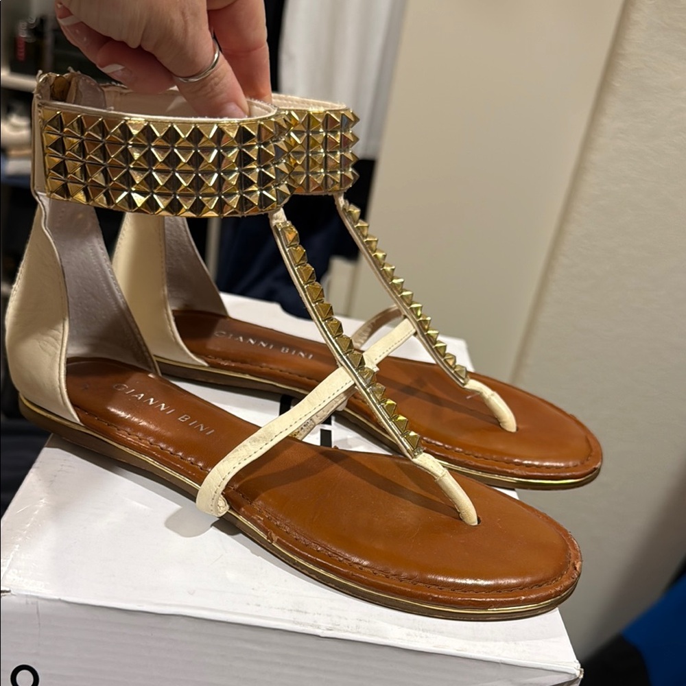 Gold and Tan Studded Women's Sandals